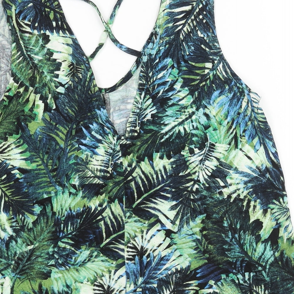 Vewry Womens Green Geometric Viscose Camisole Blouse Size 10 V-Neck - Strap Detail Leaf Print
