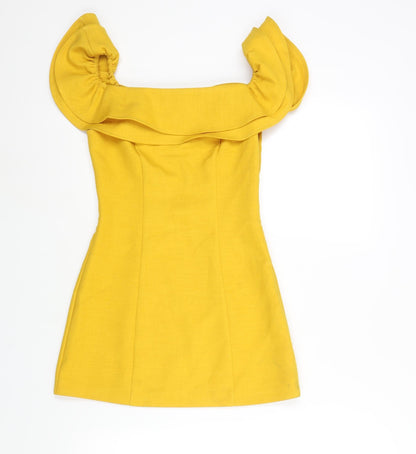 Topshop Womens Yellow Polyester Mini Size 4 Square Neck Zip - Frill