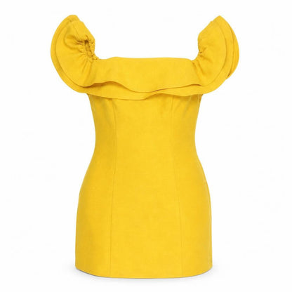 Topshop Womens Yellow Polyester Mini Size 4 Square Neck Zip - Frill
