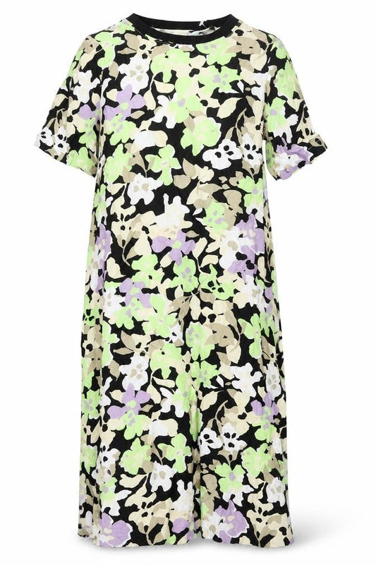 Front view of Autograph women’s multicoloured geometric cupro shift, size UK 10, roll neck zip