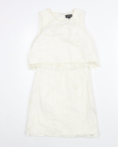 Topshop Womens Ivory Polyester Mini Size 8 Round Neck Zip