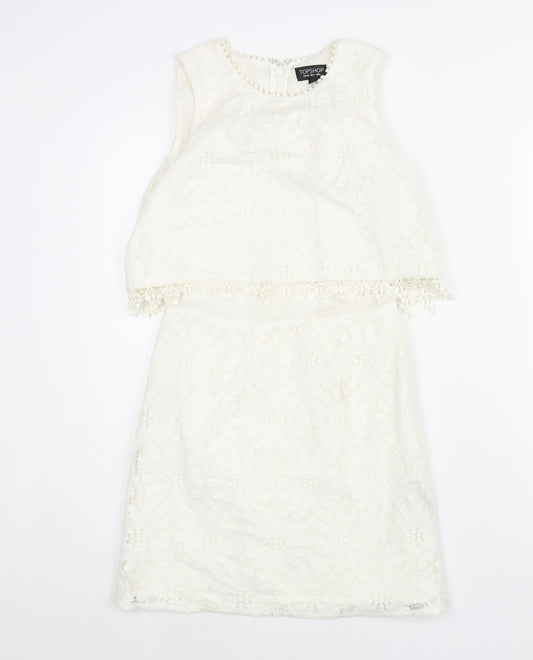Topshop Womens Ivory Polyester Mini Size 8 Round Neck Zip