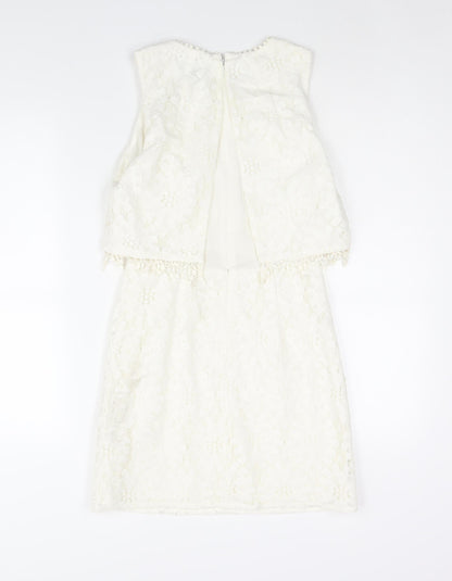 Topshop Womens Ivory Polyester Mini Size 8 Round Neck Zip