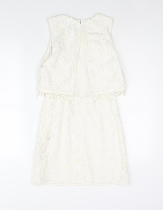 Topshop Womens Ivory Polyester Mini Size 8 Round Neck Zip