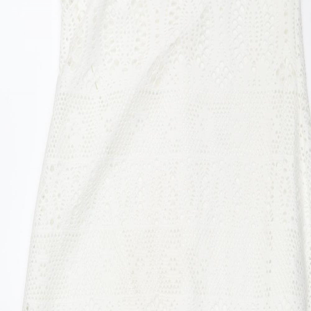 Spotted Womens White Polyester Maxi Size 8 Round Neck Pullover - Side Slits