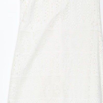 Spotted Womens White Polyester Maxi Size 8 Round Neck Pullover - Side Slits