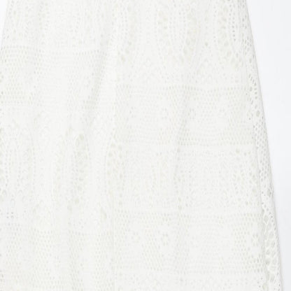 Spotted Womens White Polyester Maxi Size 8 Round Neck Pullover - Side Slits