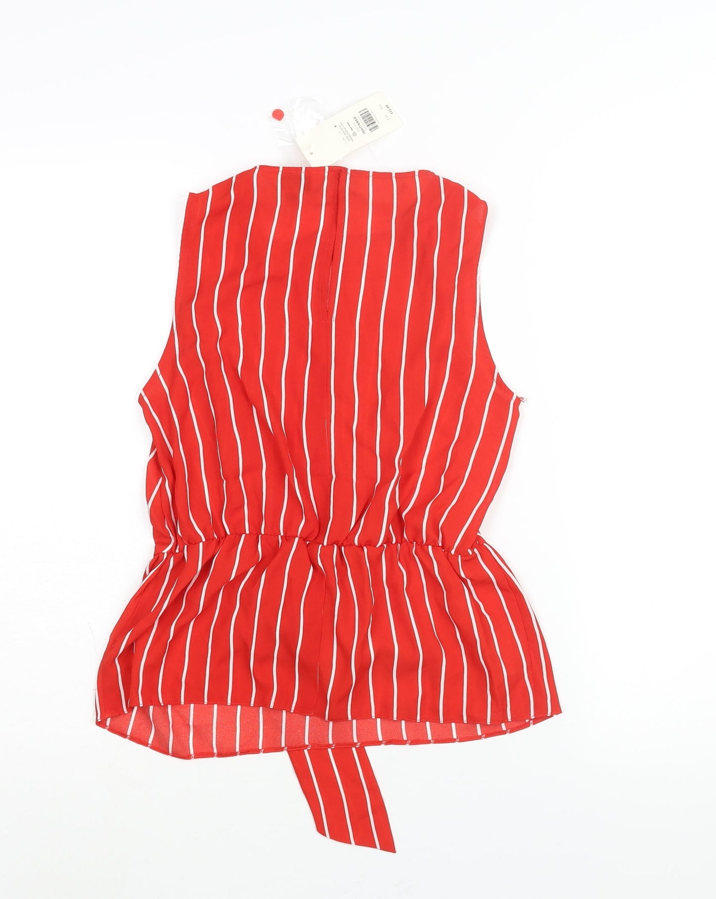 Miss Selfridge Womens Red Striped Polyester Camisole Blouse Size 8 Round Neck - Tie Detail Peplum