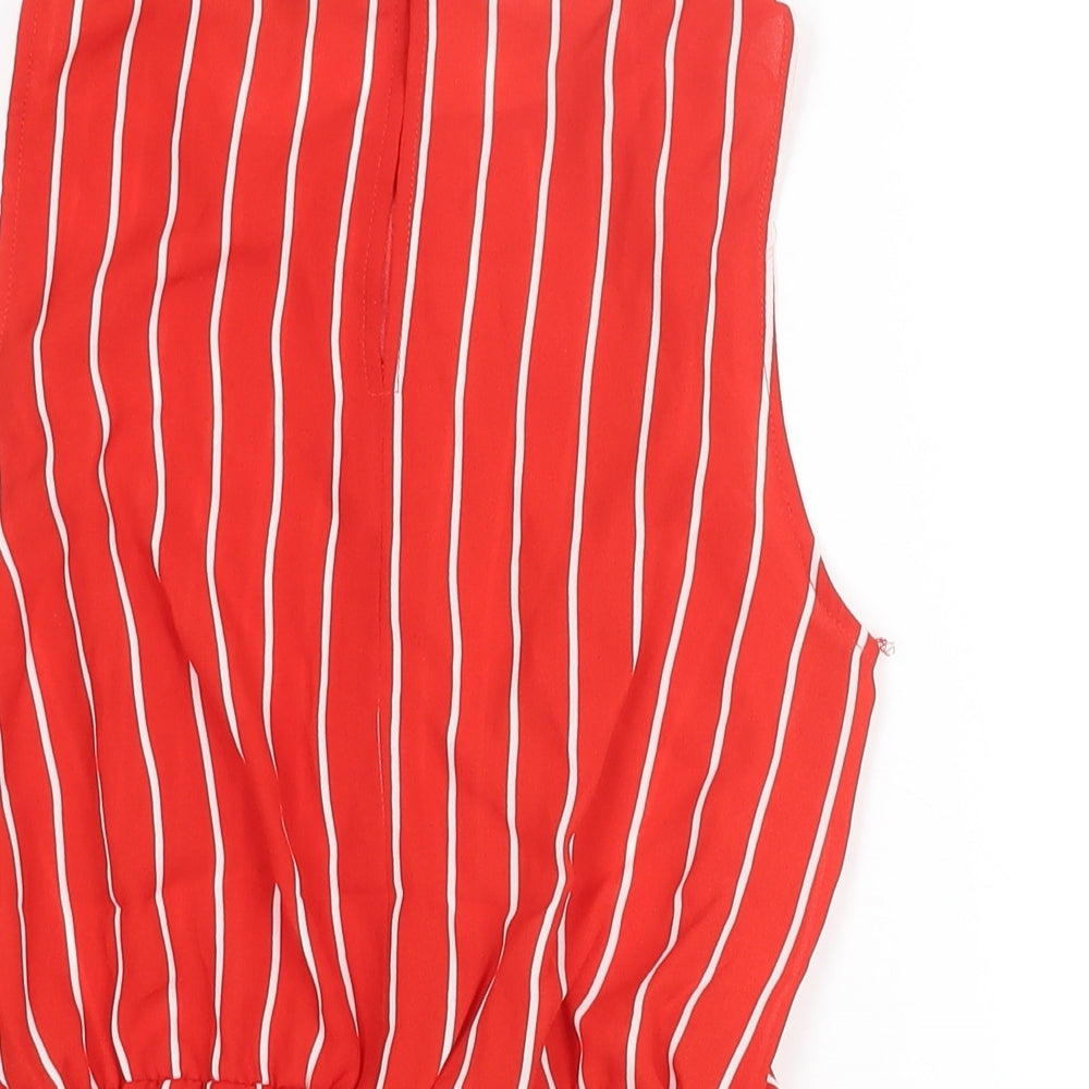 Miss Selfridge Womens Red Striped Polyester Camisole Blouse Size 8 Round Neck - Tie Detail Peplum