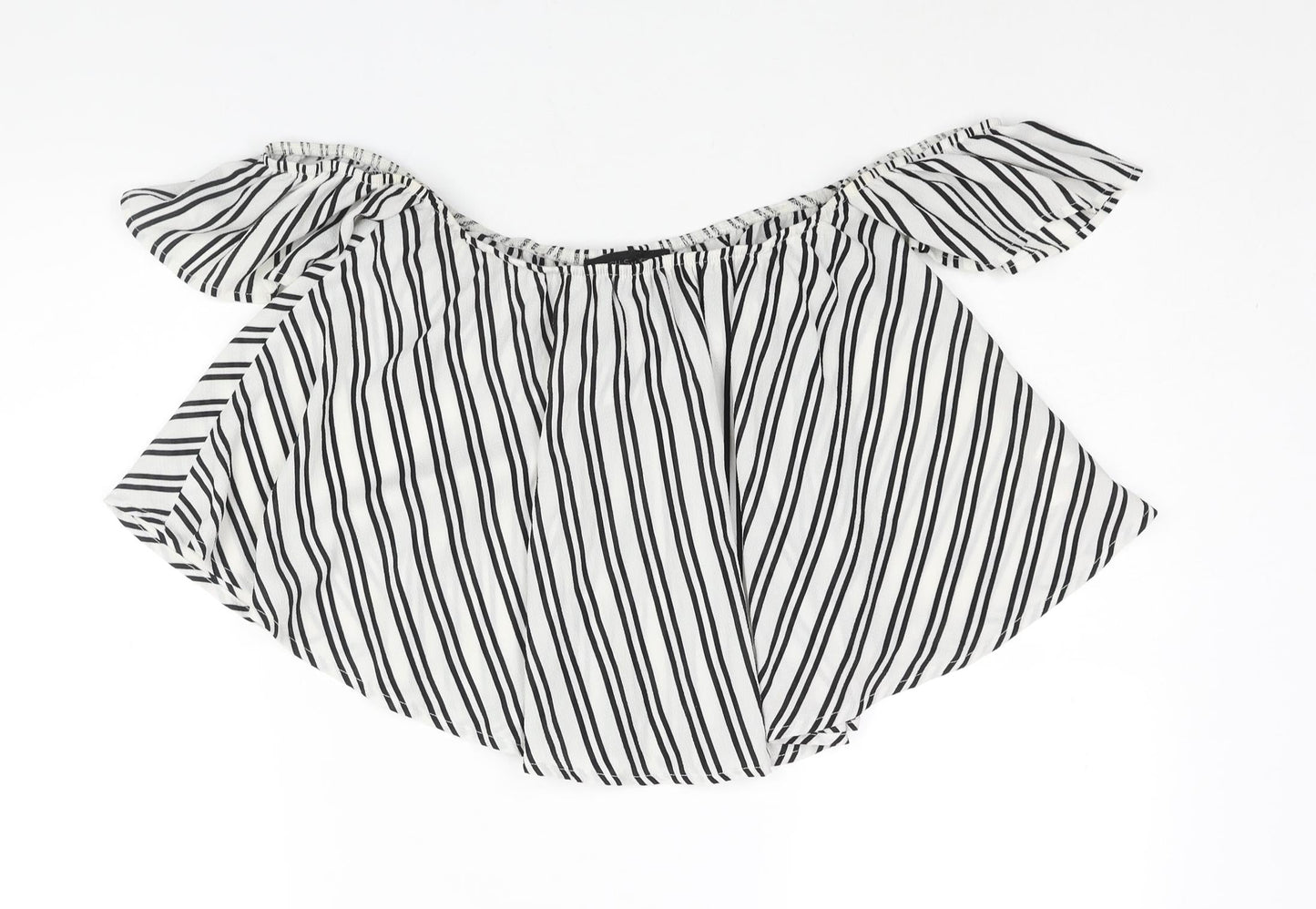 High Street Womens White Striped Polyester Cropped Blouse Size S Off the Shoulder