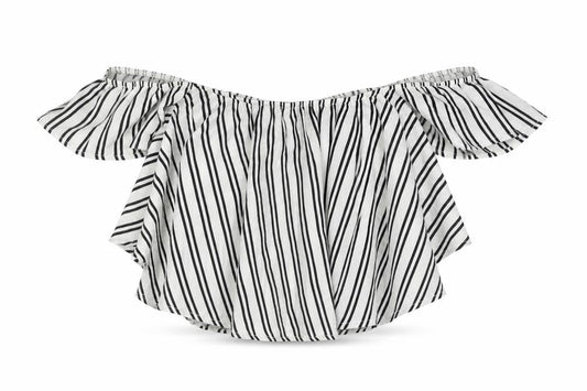 High Street Womens White Striped Polyester Cropped Blouse Size S Off the Shoulder