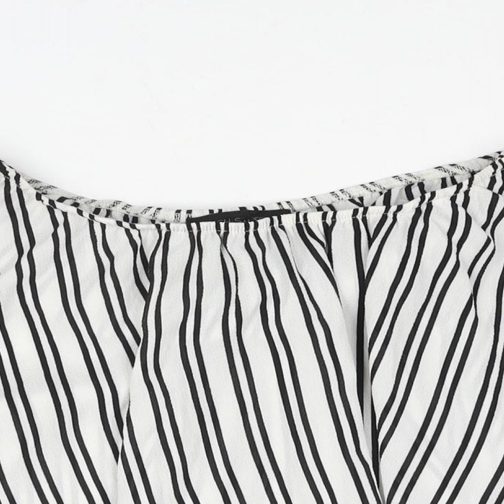 High Street Womens White Striped Polyester Cropped Blouse Size S Off the Shoulder