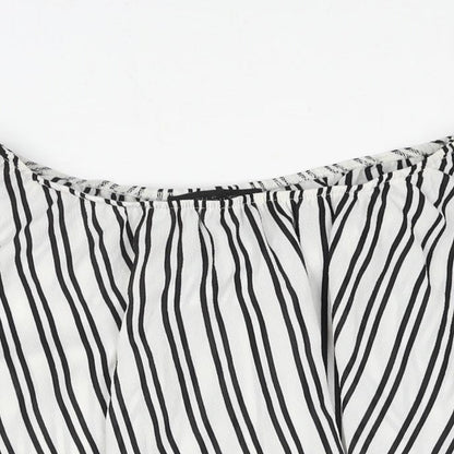 High Street Womens White Striped Polyester Cropped Blouse Size S Off the Shoulder