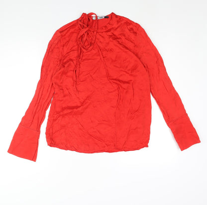 BLK DNM Womens Red Polyester Basic Blouse Size S Round Neck - Bow