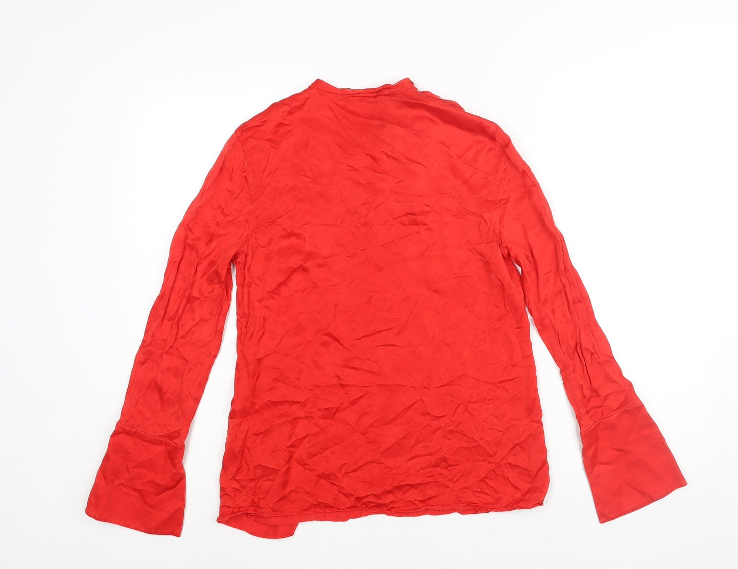 BLK DNM Womens Red Polyester Basic Blouse Size S Round Neck - Bow