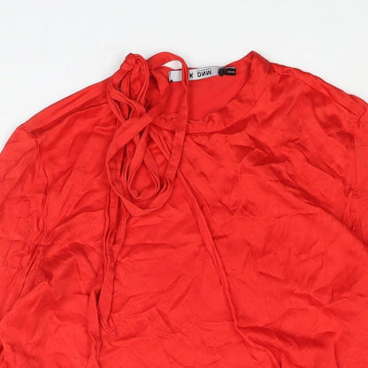 BLK DNM Womens Red Polyester Basic Blouse Size S Round Neck - Bow
