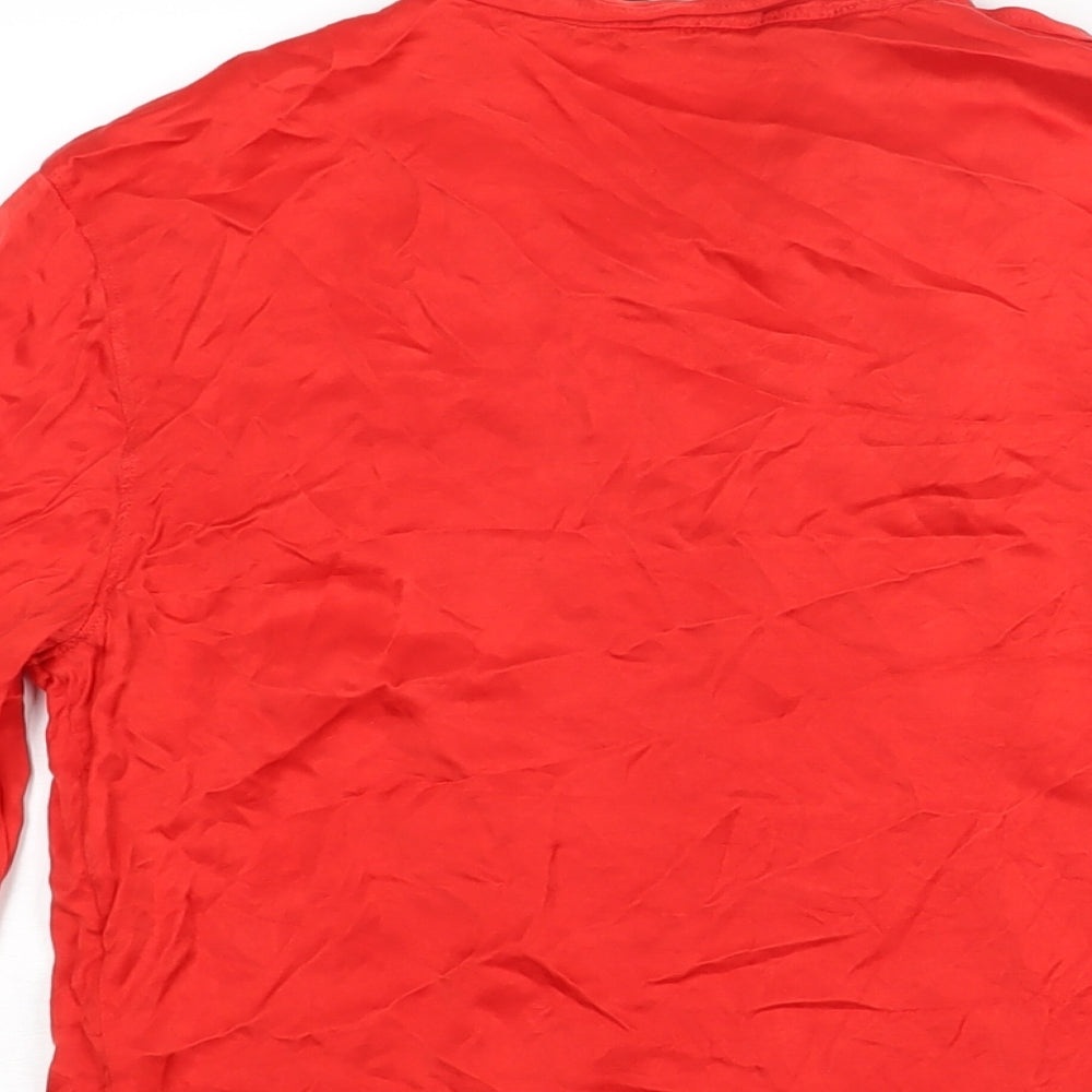 BLK DNM Womens Red Polyester Basic Blouse Size S Round Neck - Bow