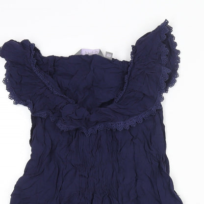 New Look Womens Blue Viscose Mini Size 12 Round Neck Pullover - Lace Trim Belted