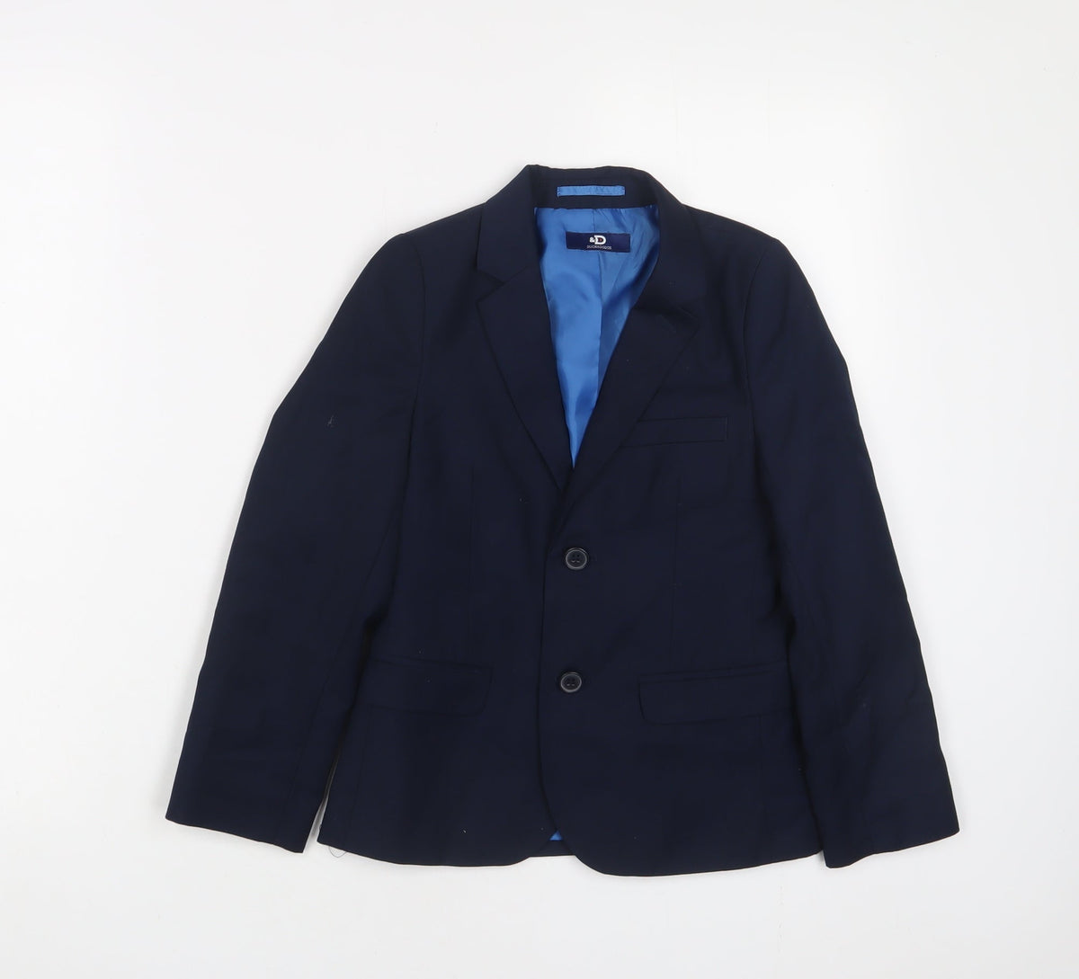 Additional front view of Duck and Cover boys’ blue jacket blazer, size 7, years button