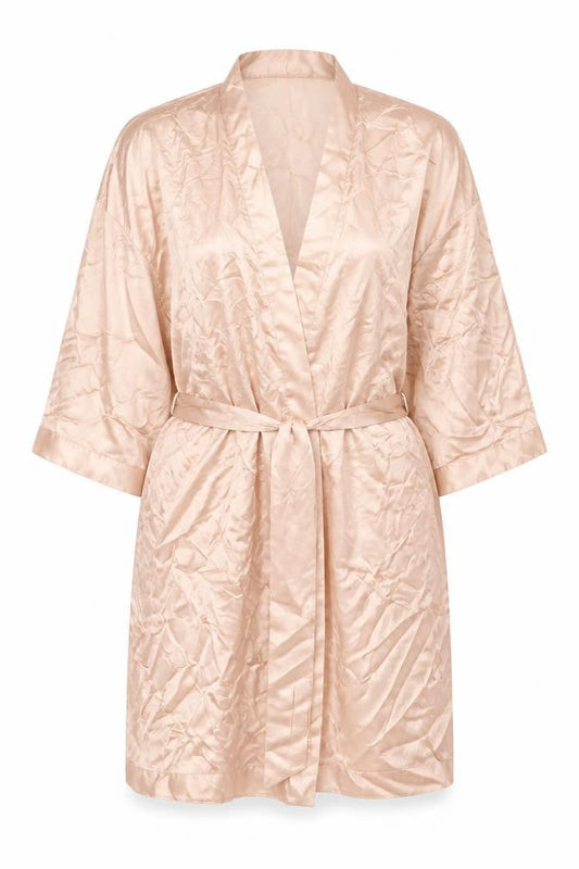Boohoo Womens Pink Solid Polyester Kimono Gown Size L Tie - Bride Squad, Embroidered