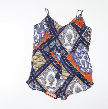 H&M Womens Multicoloured Geometric Viscose Playsuit One-Piece Size 16 L3 in Pullover