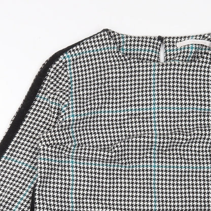 Zara Womens Black Houndstooth Polyester Sheath Size S Boat Neck Button