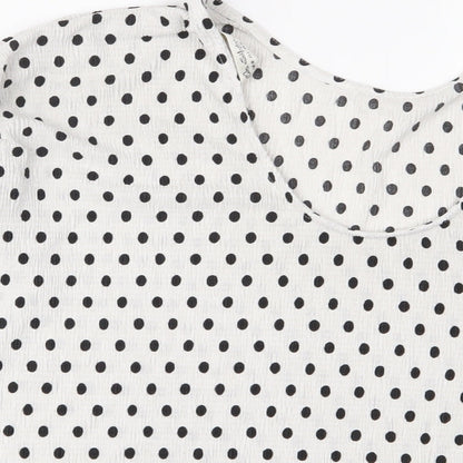 Miss Selfridge Womens White Polka Dot Polyester Basic T-Shirt Size 10 Crew Neck