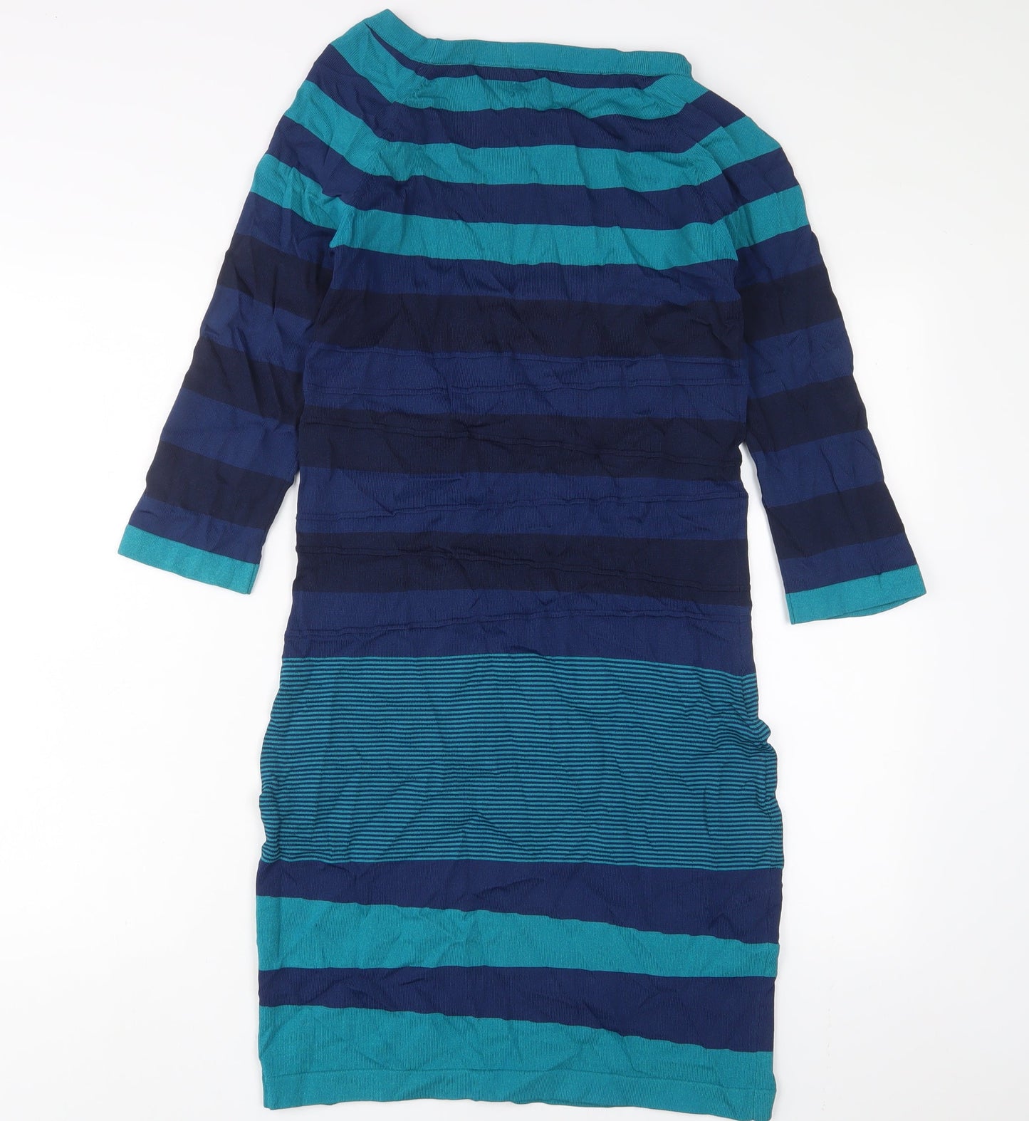 M.J.J.J Womens Blue Striped Viscose Jumper Dress Size M Scoop Neck Pullover