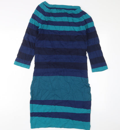 M.J.J.J Womens Blue Striped Viscose Jumper Dress Size M Scoop Neck Pullover