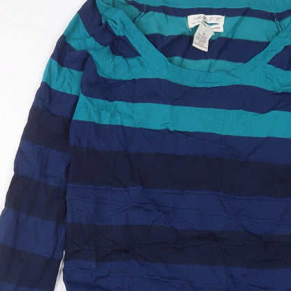 M.J.J.J Womens Blue Striped Viscose Jumper Dress Size M Scoop Neck Pullover