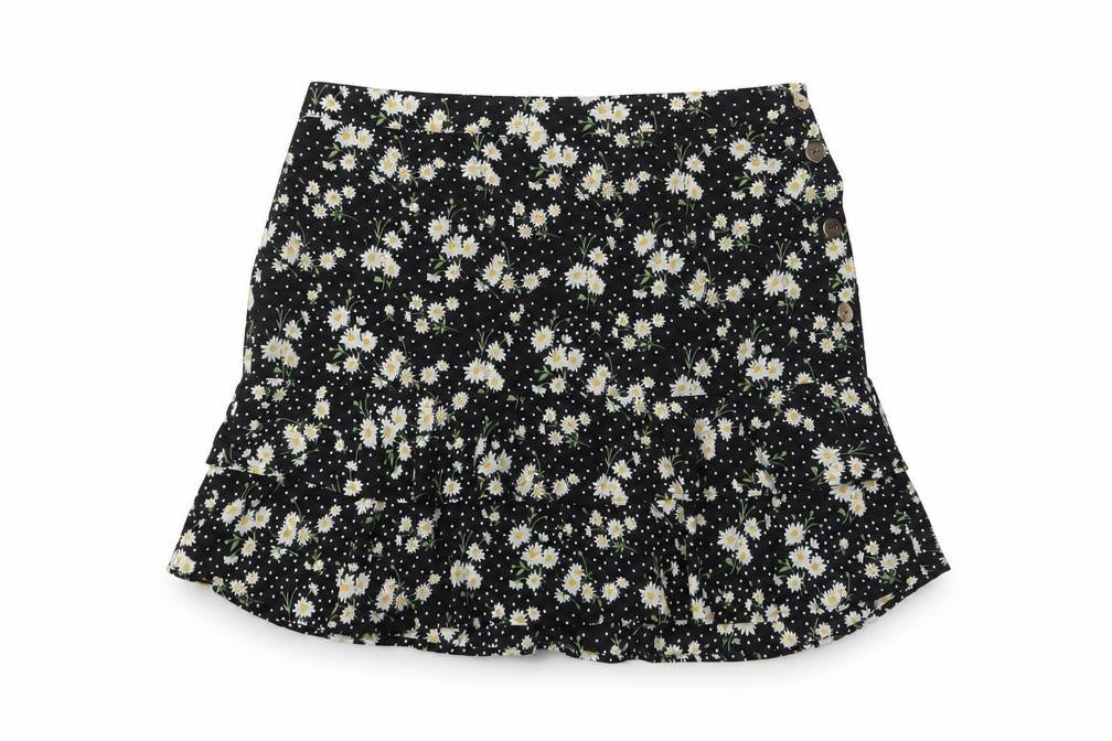 Oasis Womens Black Floral Polyester A-Line Skirt Size 18 Button
