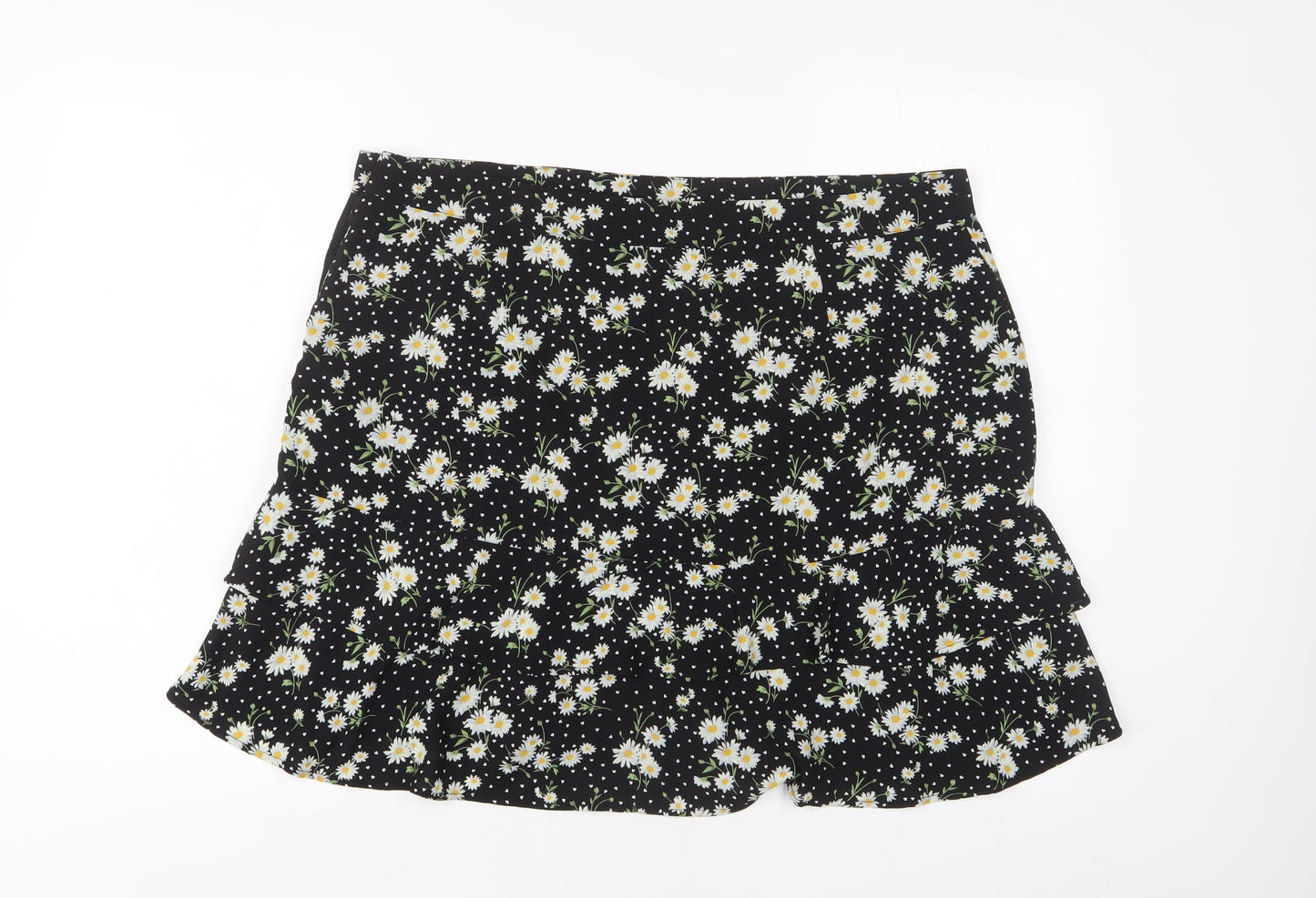 Oasis Womens Black Floral Polyester A-Line Skirt Size 18 Button