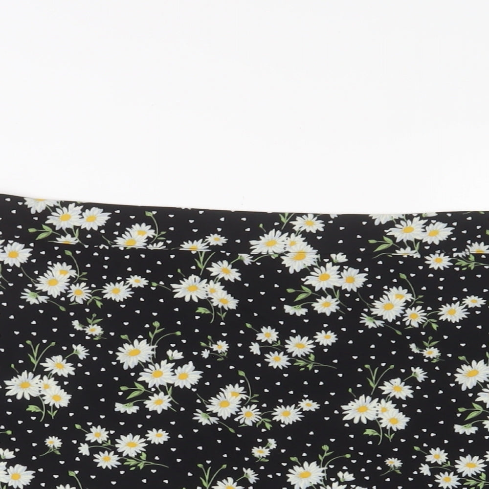 Oasis Womens Black Floral Polyester A-Line Skirt Size 18 Button