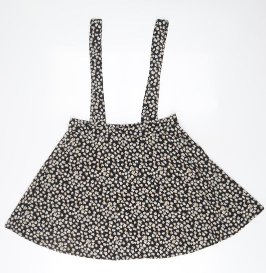 SCOUT Womens Black Floral Polyester A-Line Skirt Size L Zip