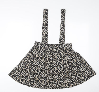 SCOUT Womens Black Floral Polyester A-Line Skirt Size L Zip