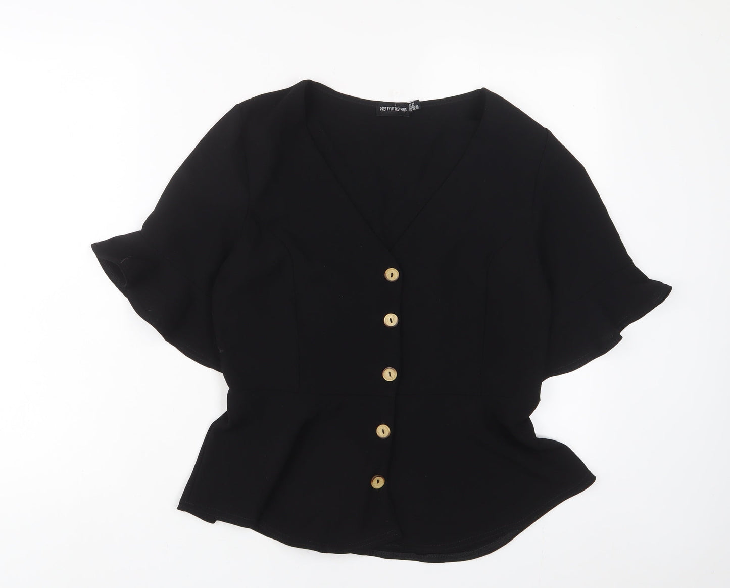 Womens UK Size 10 PRETTYLITTLETHING Black Basic Button-Up