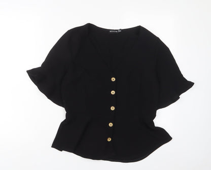 Womens UK Size 10 PRETTYLITTLETHING Black Basic Button-Up
