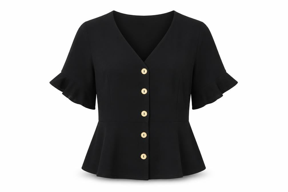 Womens UK Size 10 PRETTYLITTLETHING Black Basic Button-Up