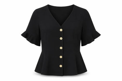 Womens UK Size 10 PRETTYLITTLETHING Black Basic Button-Up