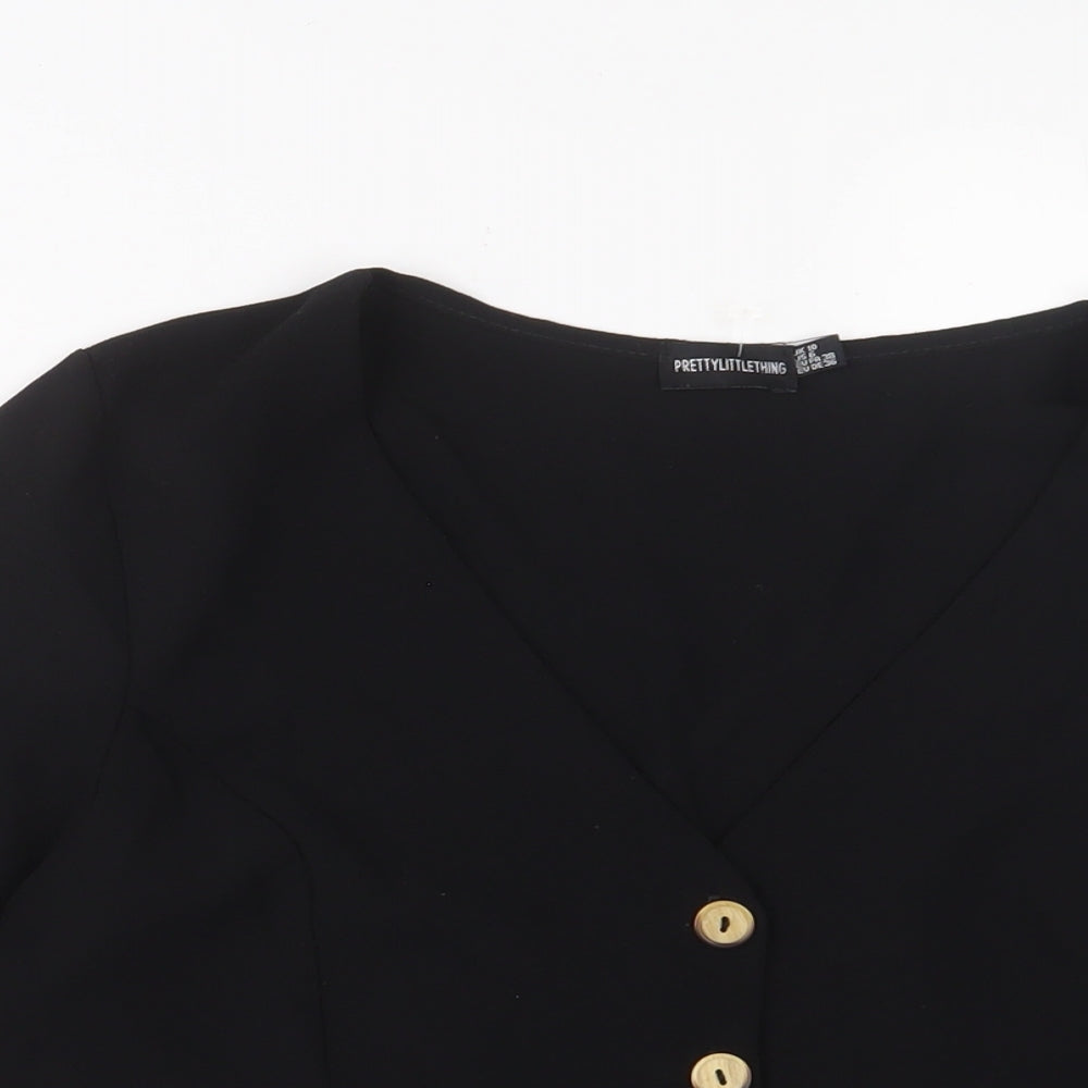 Womens UK Size 10 PRETTYLITTLETHING Black Basic Button-Up