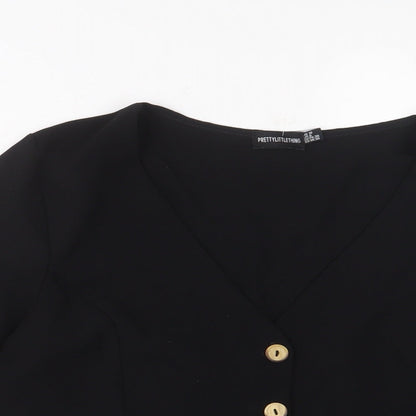 Womens UK Size 10 PRETTYLITTLETHING Black Basic Button-Up