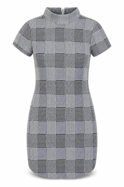 AX Paris Womens Grey Plaid Polyester Bodycon Size 10 Round Neck Zip