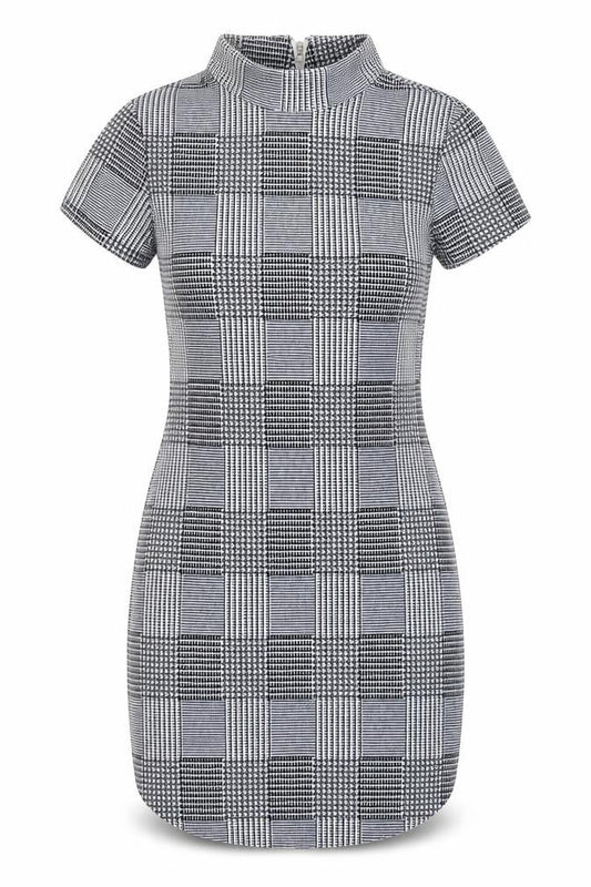AX Paris Womens Grey Plaid Polyester Bodycon Size 10 Round Neck Zip