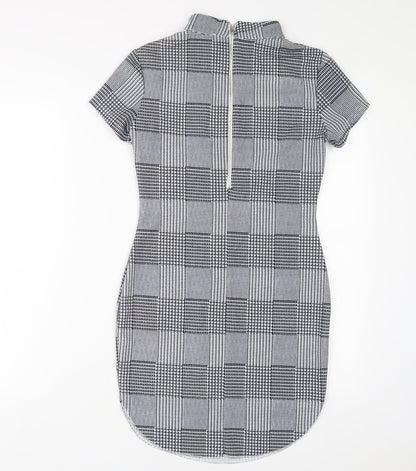 AX Paris Womens Grey Plaid Polyester Bodycon Size 10 Round Neck Zip