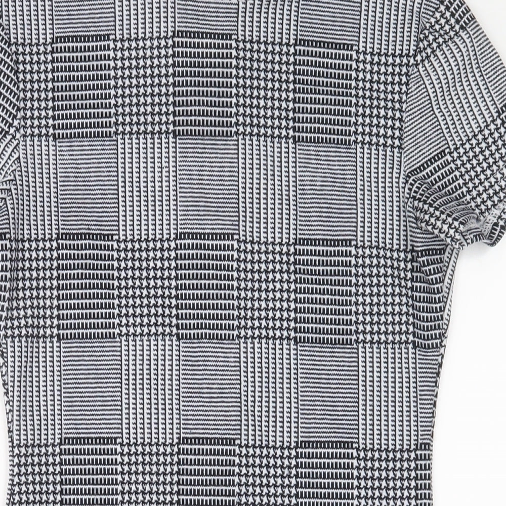 AX Paris Womens Grey Plaid Polyester Bodycon Size 10 Round Neck Zip