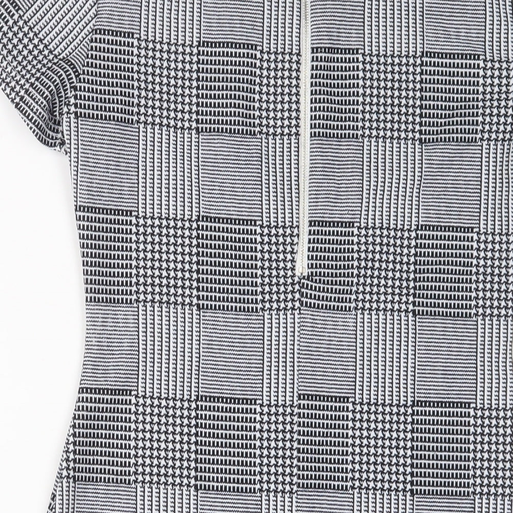 AX Paris Womens Grey Plaid Polyester Bodycon Size 10 Round Neck Zip
