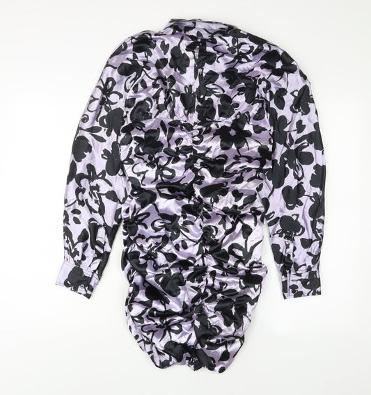 Zara Womens Purple Animal Print Polyester A-Line Size M Collared Button