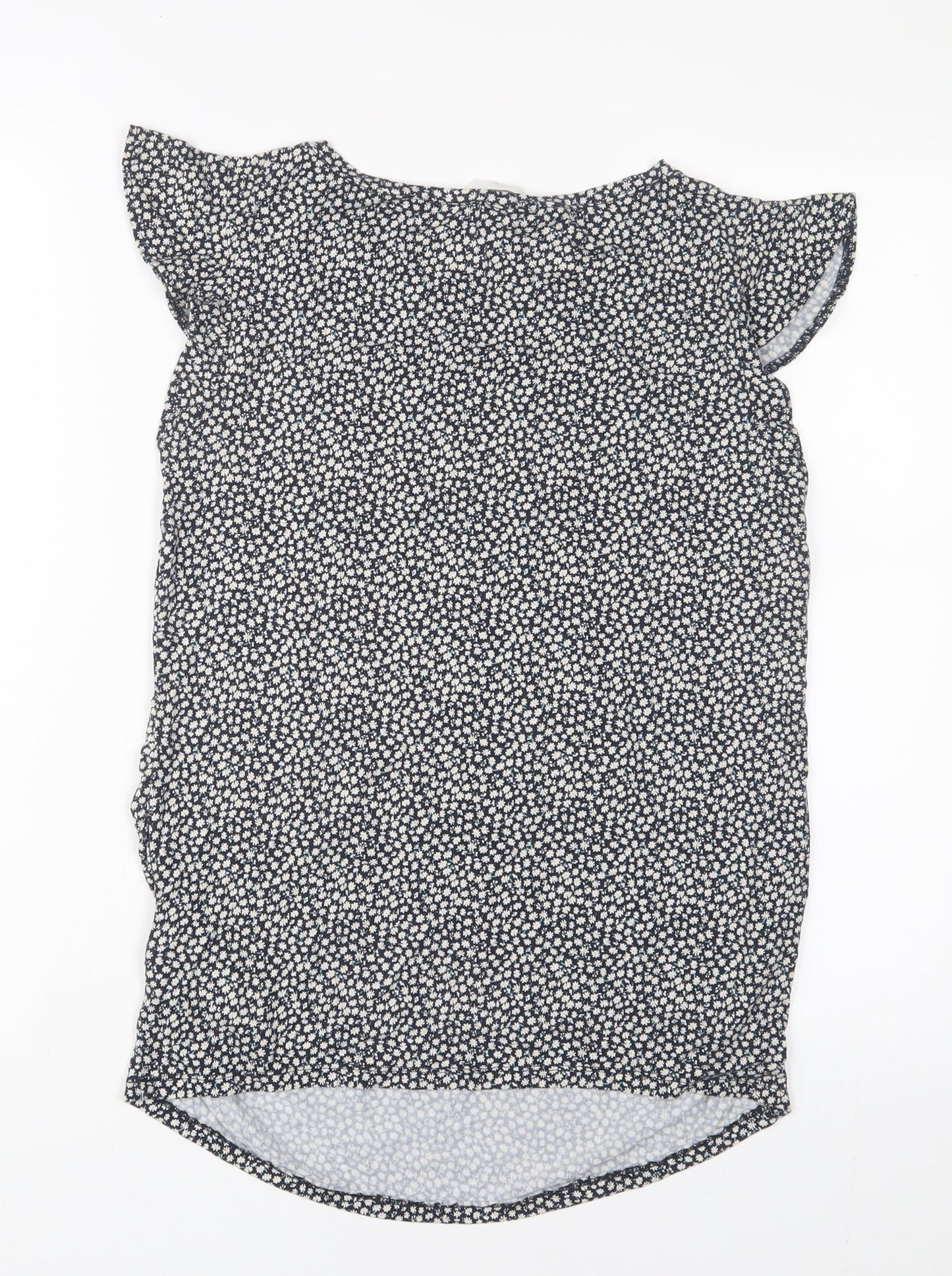 H&M Womens Blue Floral Viscose Basic T-Shirt Size M Crew Neck