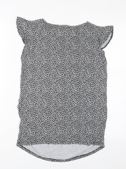 H&M Womens Blue Floral Viscose Basic T-Shirt Size M Crew Neck