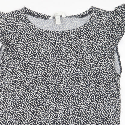 H&M Womens Blue Floral Viscose Basic T-Shirt Size M Crew Neck